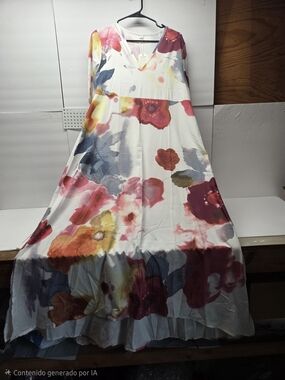 White Floral Watercolor Maxi Dress - Vivid Multicolor Print